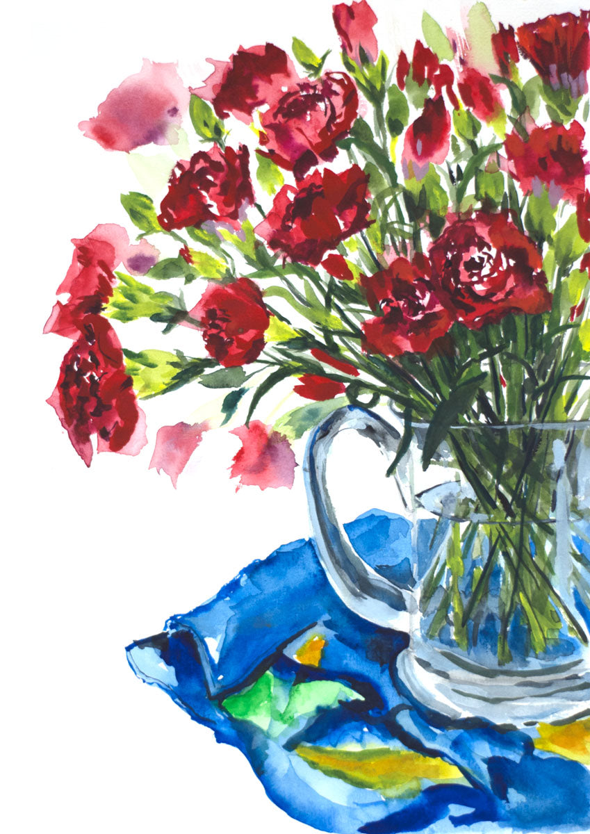 Carnations in Vase - Original Water Colour Painting
